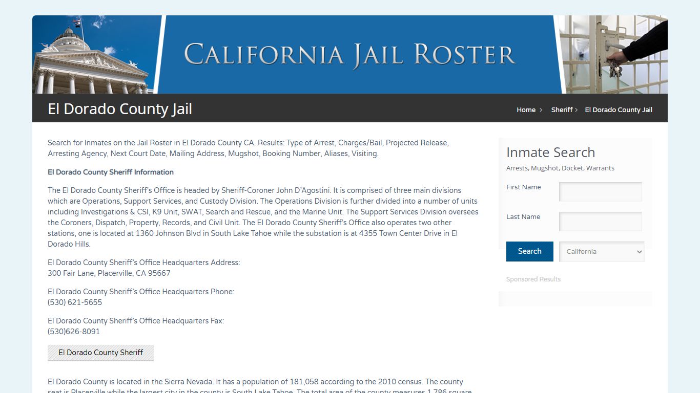 El Dorado County Jail | Jail Roster Search